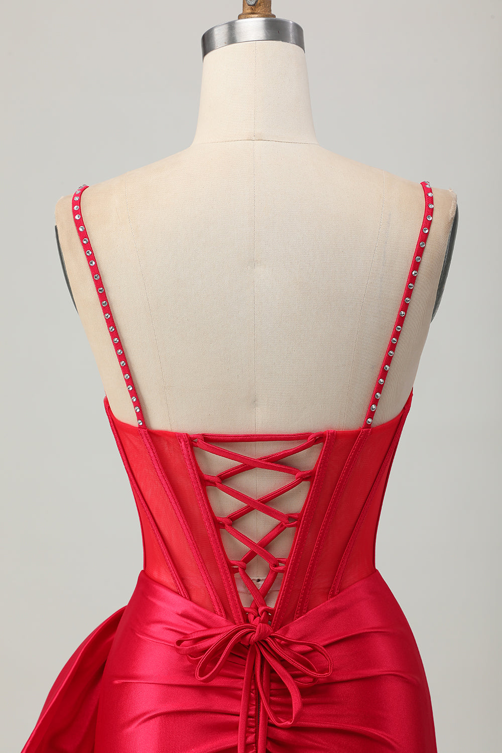 Sparkly Red Tight Beaded Corset Short Homecoming Dress with Bow
