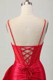 Sparkly Red Tight Beaded Corset Short Homecoming Dress with Bow