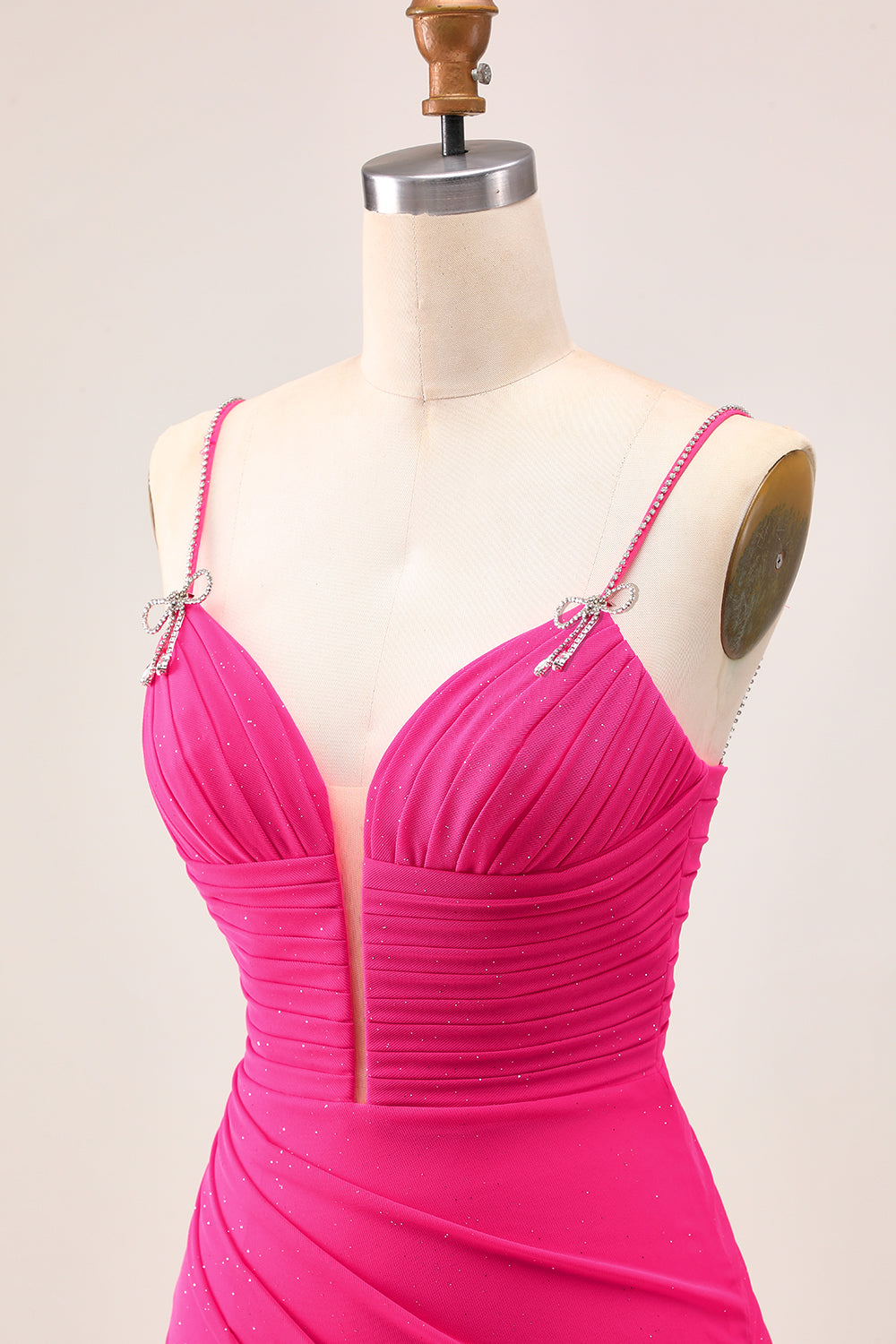 Sparkly Fuchsia Spaghetti Straps Tight Short Homecoming Dress with Beading