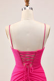 Sparkly Fuchsia Spaghetti Straps Tight Short Homecoming Dress with Beading