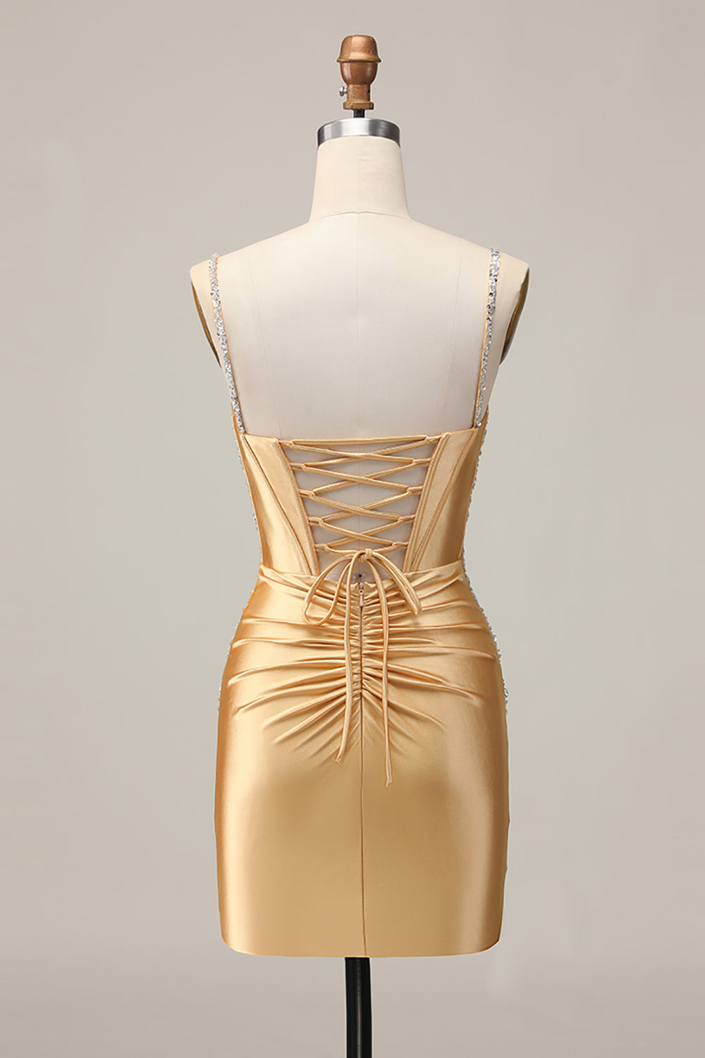 Zapakasa Women Sparkly Golden Corset Short Homecoming Dress with Beading Satin Tight Spaghetti Straps Cocktail Dress Zapakasa Women Sparkly Golden Corset Short Homecoming Dress with Beading Satin Tight Spaghetti Straps Cocktail Dress
