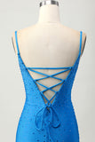 Sparkly Blue Tight Beaded Cut Out Short Homecoming Dress with Drapes
