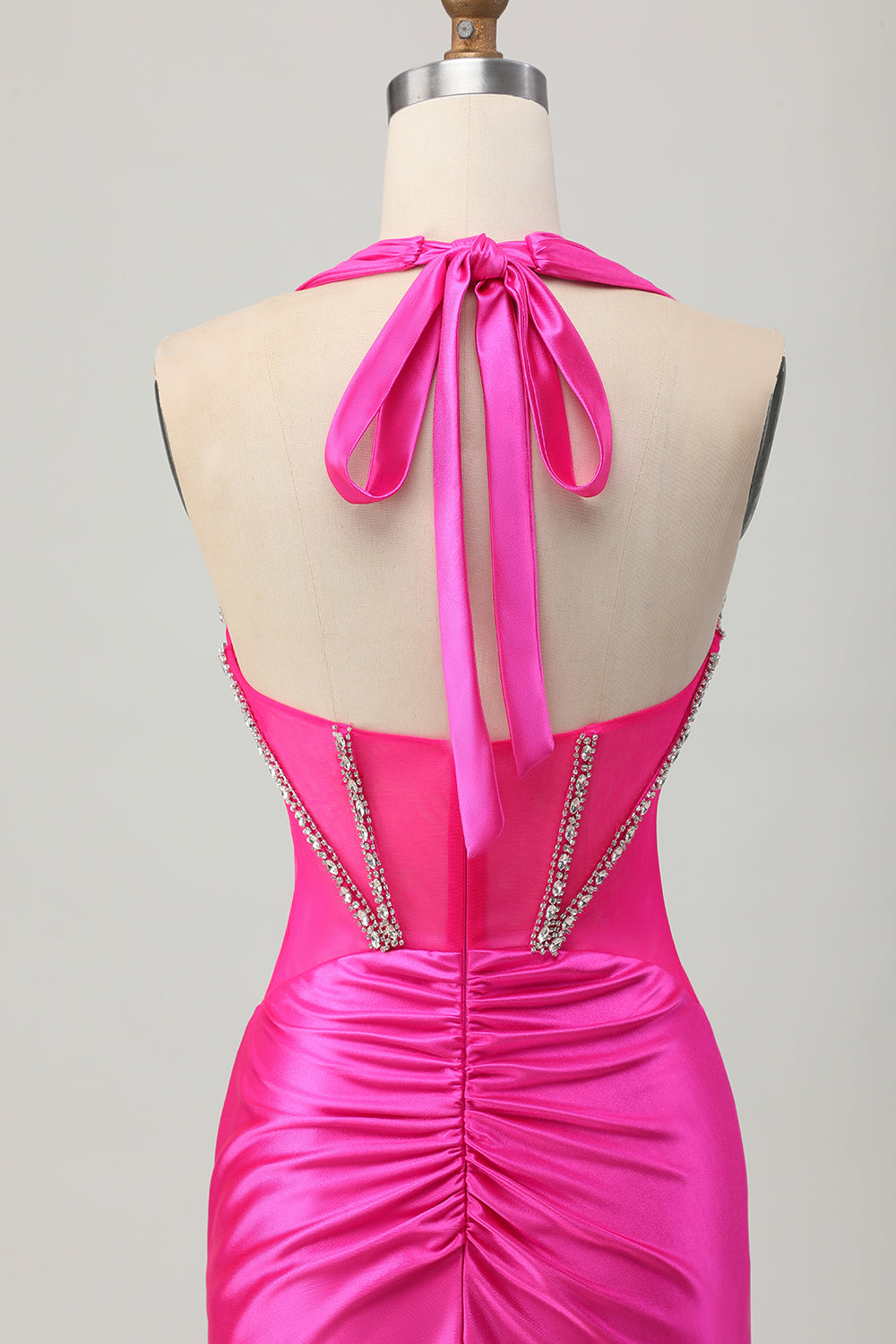 Sparkly Fuchsia Corset Tight Halter Short Homecoming Dress with Rhinestones
