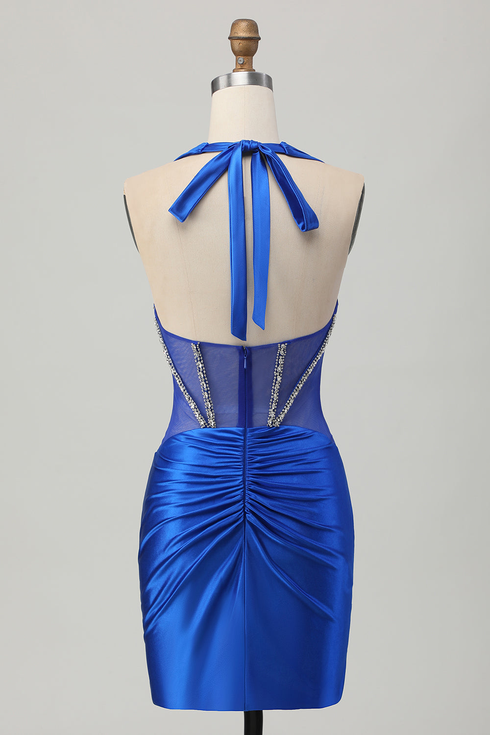 Sparkly Fuchsia Corset Halter Tight Short Homecoming Dress with Rhinestones
