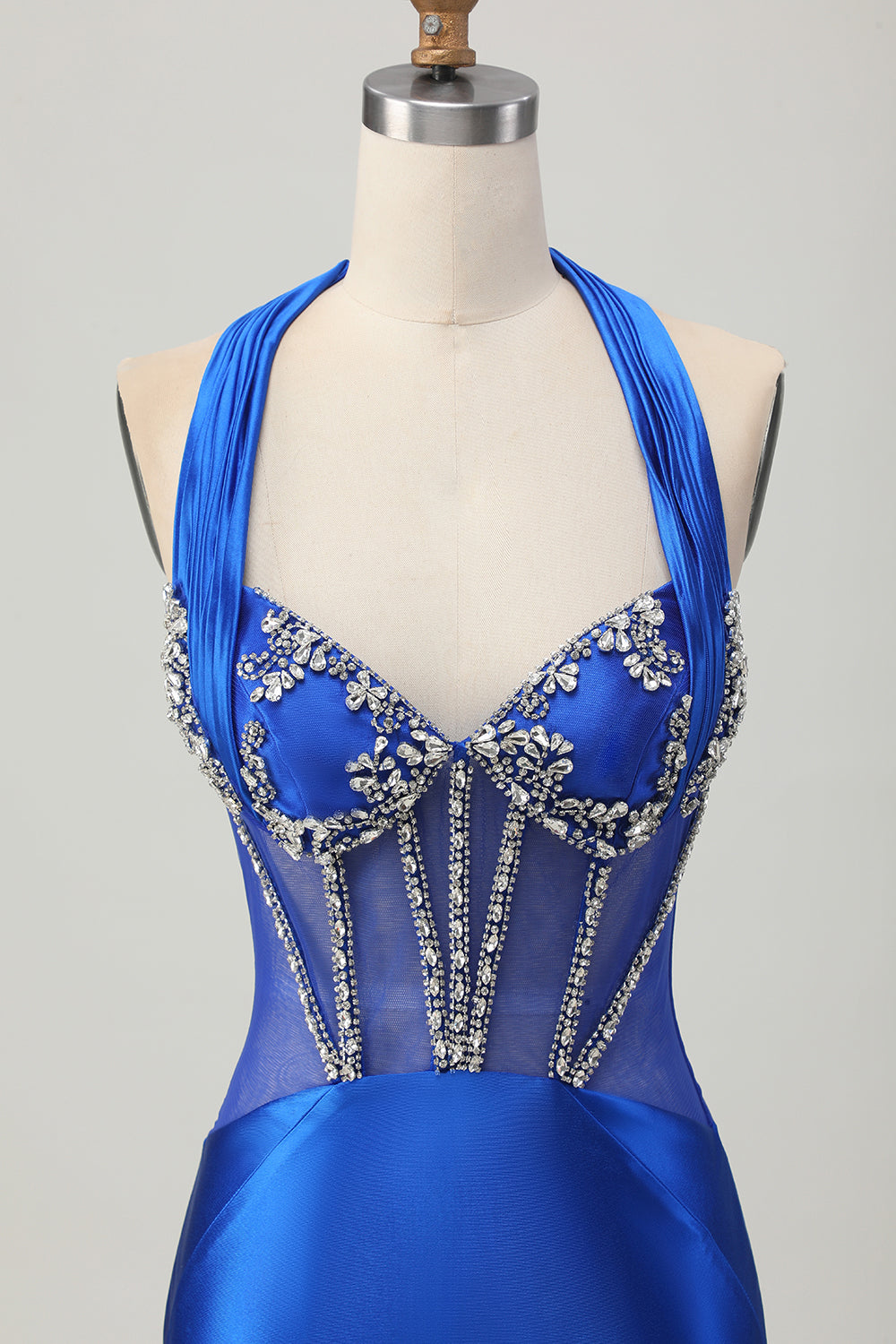 Sparkly Fuchsia Corset Tight Halter Short Homecoming Dress with Rhinestones