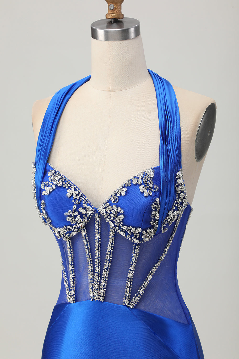 Sparkly Fuchsia Corset Tight Halter Short Homecoming Dress with Rhinestones