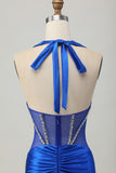 Sparkly Fuchsia Corset Tight Halter Short Homecoming Dress with Rhinestones