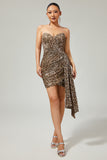Sparkly Khaki Leopard Printed Sequin Tight Short Homecoming Dress