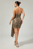 Sparkly Khaki Leopard Printed Sequin Tight Short Homecoming Dress