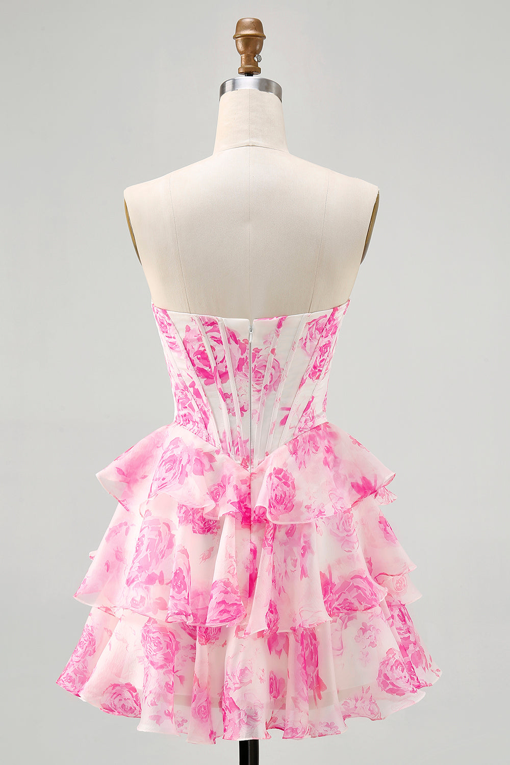 Sparkly Fuchsia Floral Sweetheart Short Corset Homecoming Dress with Sequins