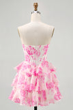 Sparkly Fuchsia Floral Sweetheart Short Corset Homecoming Dress with Sequins