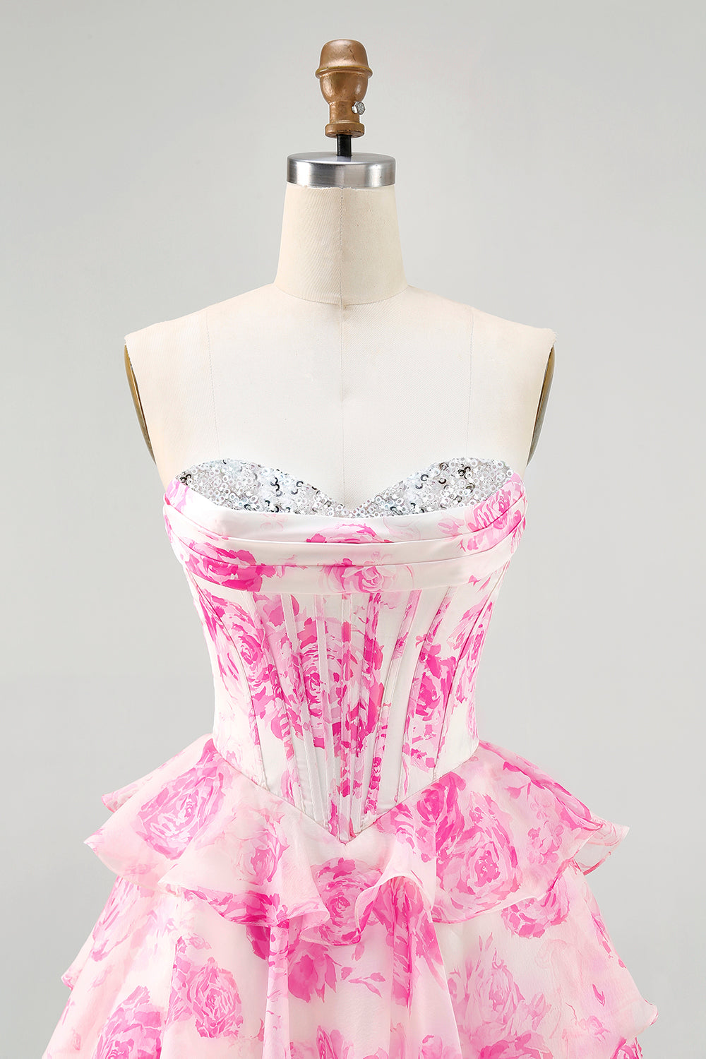 Sparkly Fuchsia Floral Sweetheart Short Corset Homecoming Dress with Sequins