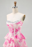 Sparkly Fuchsia Floral Sweetheart Short Corset Homecoming Dress with Sequins