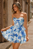 Sparkly White Fuchsia Flower Corset Short Tiered Homecoming Dress