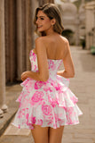Sparkly White Blue Flower Corset Short Homecoming Dress with Ruffles