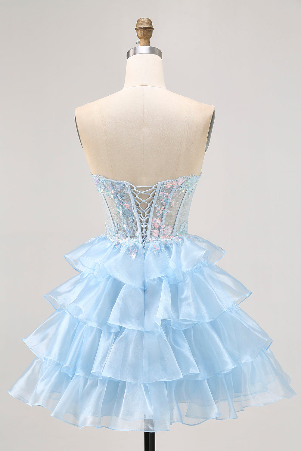Sparkly Pink Corset Ruffled Sweetheart Short Homecoming Dress with Lace