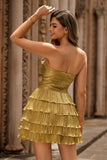 Sparkly Golden Floral Sweetheart Short Metallic Homecoming Dress with Keyholes