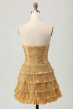 Sparkly Golden Floral Metallic Sweetheart Short Homecoming Dress with Pleated