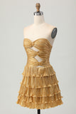 Sparkly Golden Floral Sweetheart Short Metallic Homecoming Dress with Keyholes