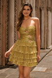 Sparkly Golden Floral Metallic Sweetheart Short Homecoming Dress with Pleated