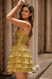 Sparkly Golden Floral Metallic Sweetheart Short Homecoming Dress with Pleated