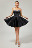 Sparkly Black Satin Corset Short Homecoming Dress with Bow