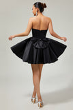 Sparkly Black Satin Corset Short Homecoming Dress with Bow