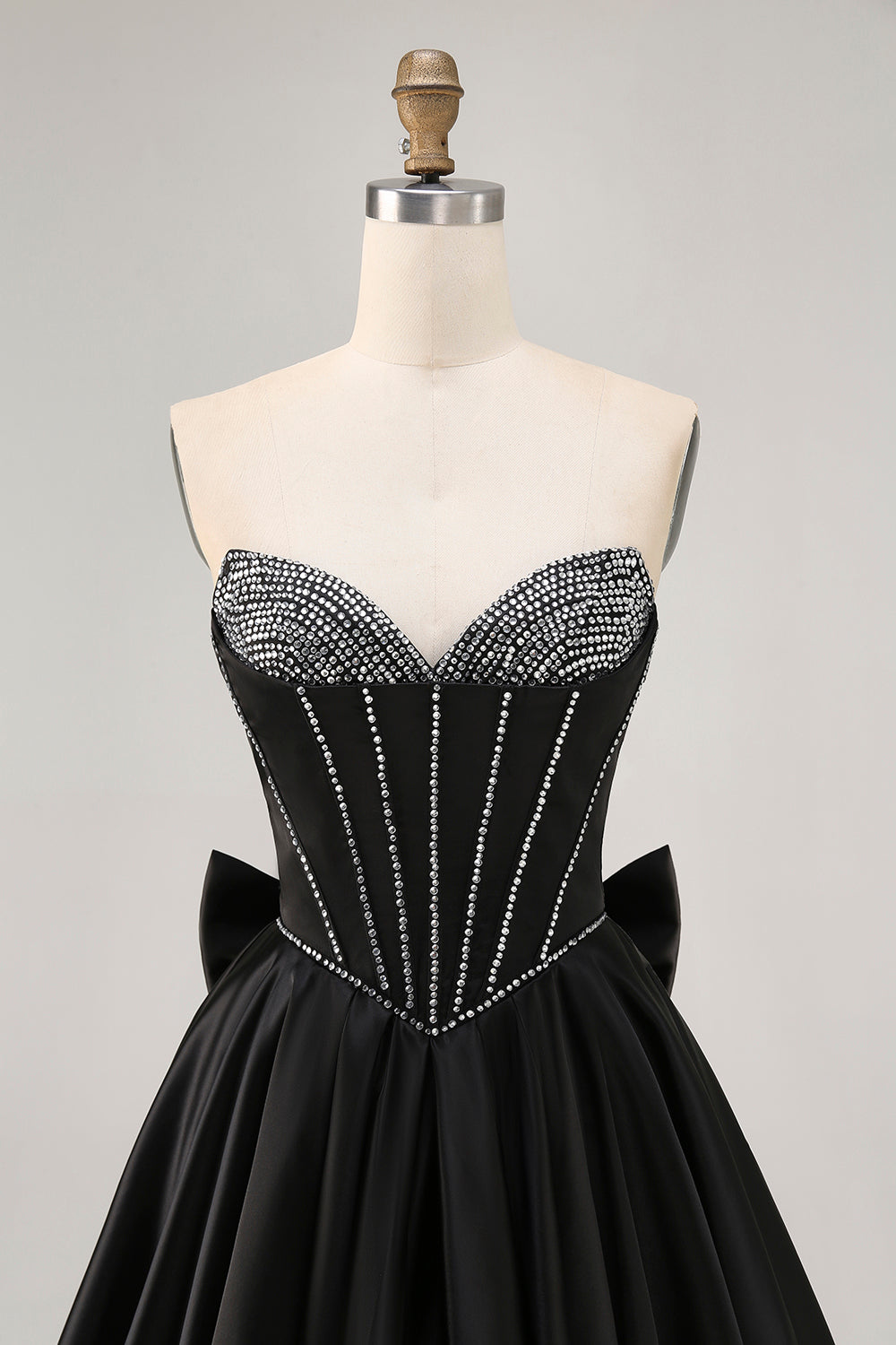 Sparkly Black Satin Corset Short Homecoming Dress with Bow