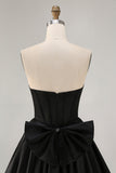 Sparkly Black Satin Corset Short Homecoming Dress with Bow