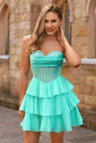 Sparkly Yellow Ruffled Corset Sweetheart Short Homecoming Dress with Beading