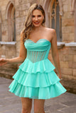 Sparkly Green Corset Sweetheart Beaded Short Homecoming Dress with Ruffles
