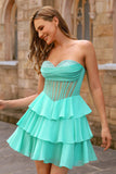 Sparkly Green Corset Sweetheart Beaded Short Homecoming Dress with Ruffles
