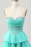 Sparkly Yellow Ruffled Corset Sweetheart Short Homecoming Dress with Beading