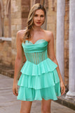 Sparkly Green Corset Sweetheart Beaded Short Homecoming Dress with Ruffles