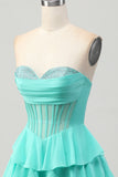 Sparkly Yellow Ruffled Corset Sweetheart Short Homecoming Dress with Beading