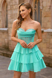 Sparkly Green Corset Sweetheart Beaded Short Homecoming Dress with Ruffles