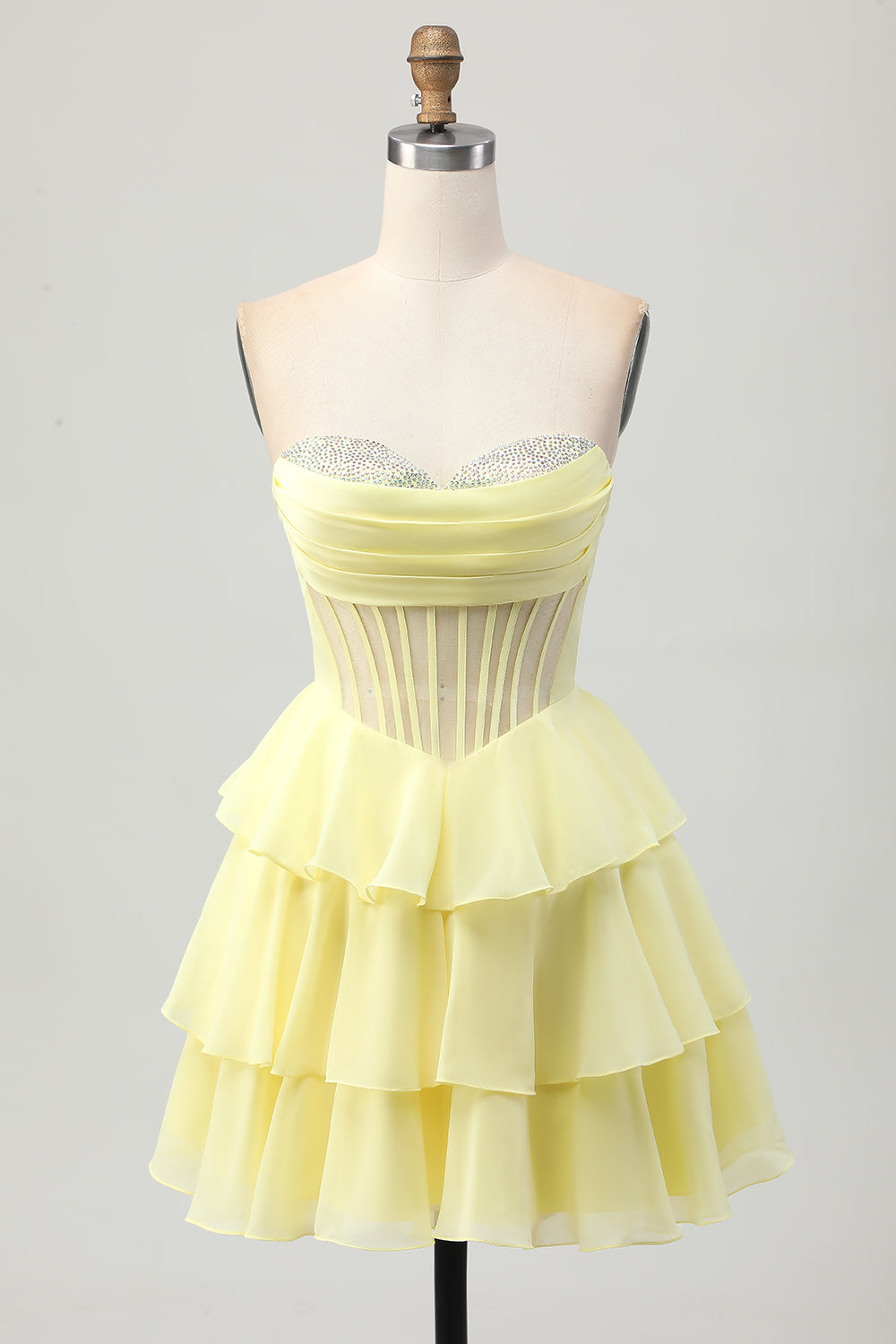 Sparkly Yellow Corset A Line Short Homecoming Dress with Beading