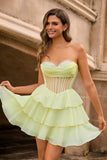 Sparkly Yellow Ruffled Corset Sweetheart Short Homecoming Dress with Beading