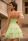 Sparkly Yellow Ruffled Corset Sweetheart Short Homecoming Dress with Beading