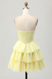 Sparkly Yellow Corset A Line Short Homecoming Dress with Beading