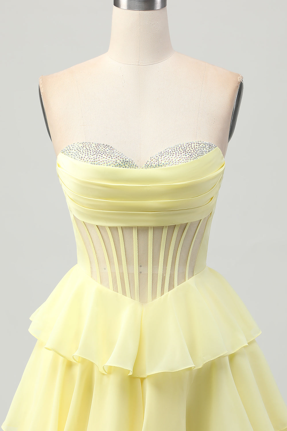 Sparkly Yellow Ruffled Corset Sweetheart Short Homecoming Dress with Beading
