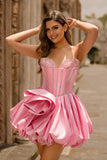 Sparkly Pink Corset Satin Short Sweetheart Homecoming Dress with Rhinestones