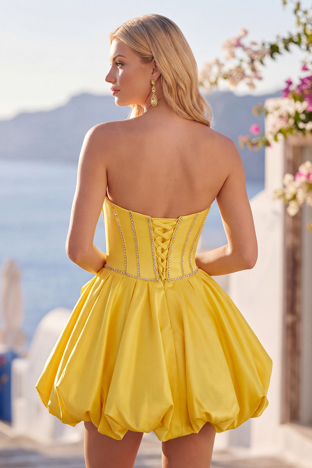 sparkly yellow homecoming dress Yellow Strapless Sequin Appliques Bodycon Homecoming Dress VK24050704 –  Vickidress main image 1