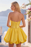 Sparkly Pink Corset Strapless Short Homecoming Dress with Rhinestones