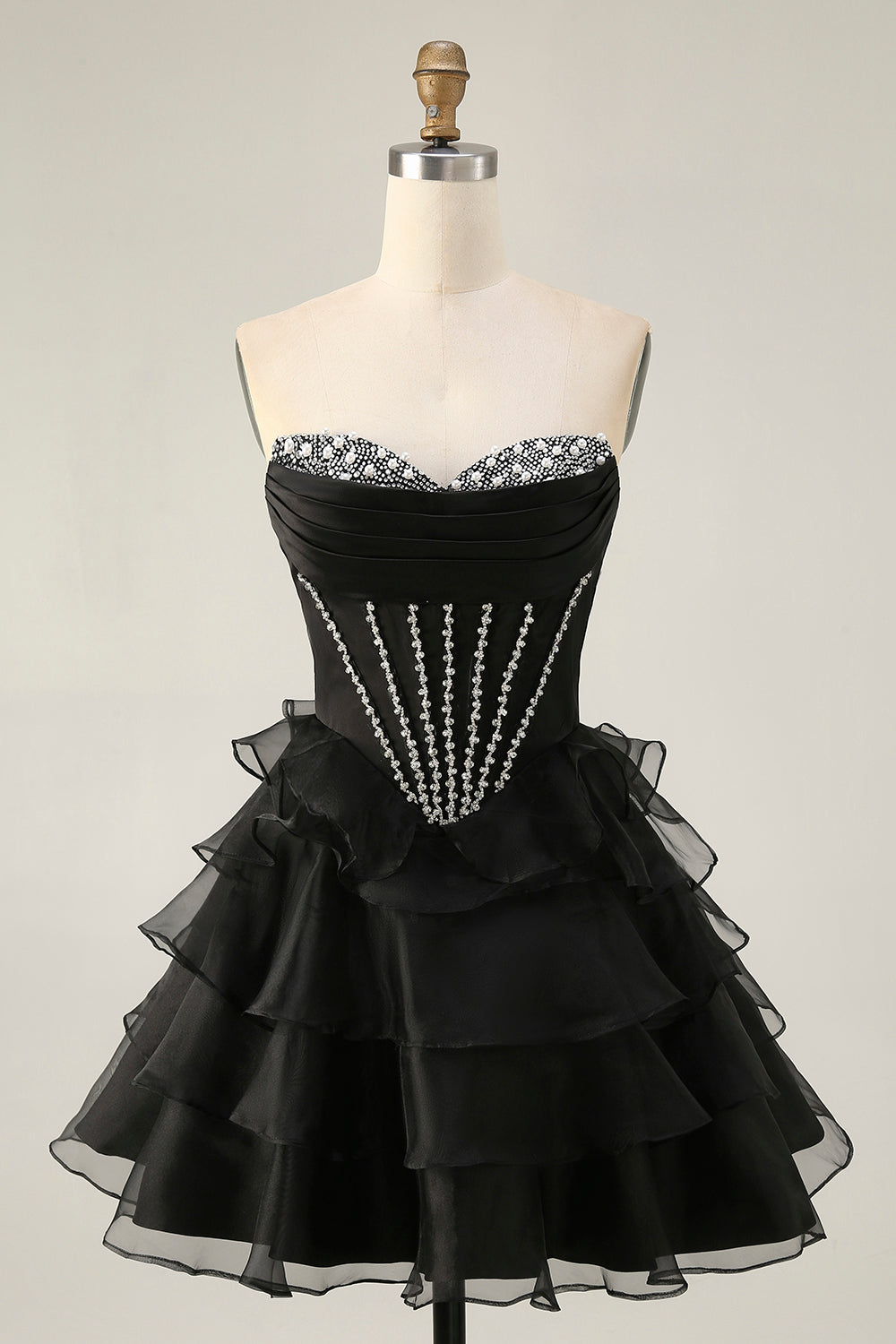 Sparkly Pink Ruffled Short Corset Homecoming Dress with Beading