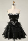 Sparkly Pink Ruffled Short Corset Homecoming Dress with Beading