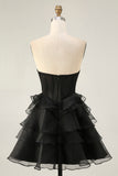 Sparkly Pink Ruffled Short Corset Homecoming Dress with Beading