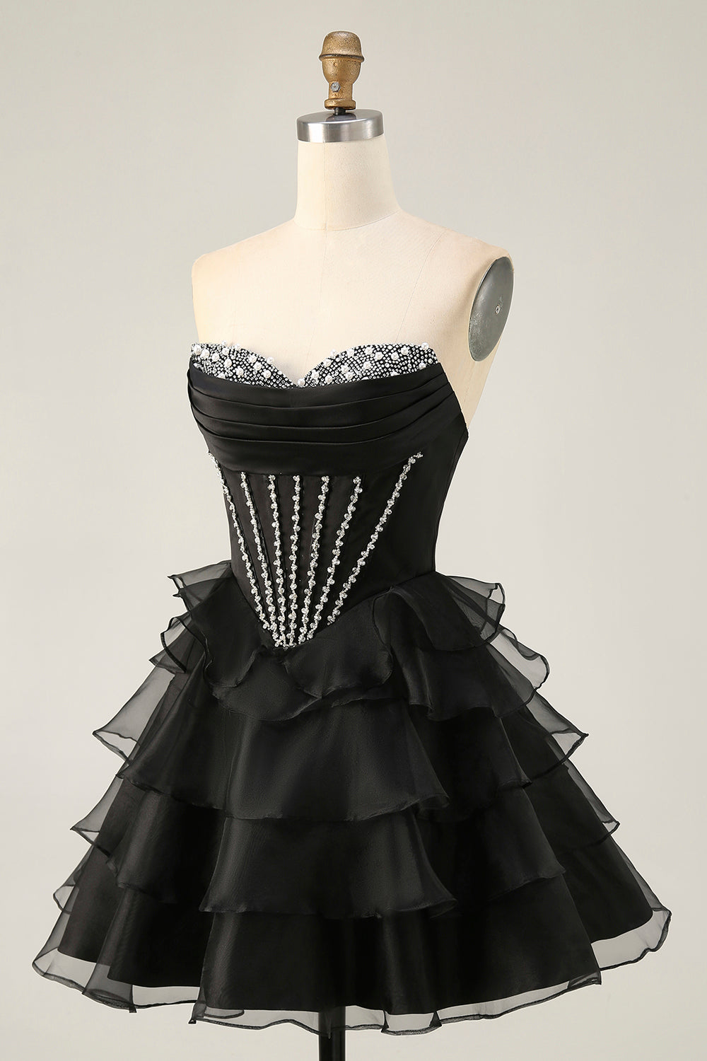 Sparkly Pink Ruffled Short Corset Homecoming Dress with Beading