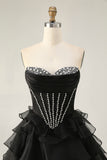 Sparkly Pink Ruffled Short Corset Homecoming Dress with Beading