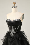 Sparkly Pink Ruffled Short Corset Homecoming Dress with Beading